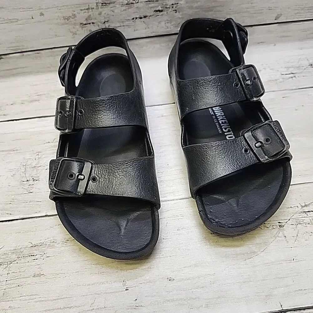 Birkenstock Milano Eva Kids Black Rubber Slingback Sandals Size 23 US 7